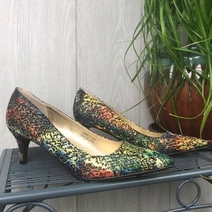 J. Ferrar black and multicolored rainbow colors slip on low heels